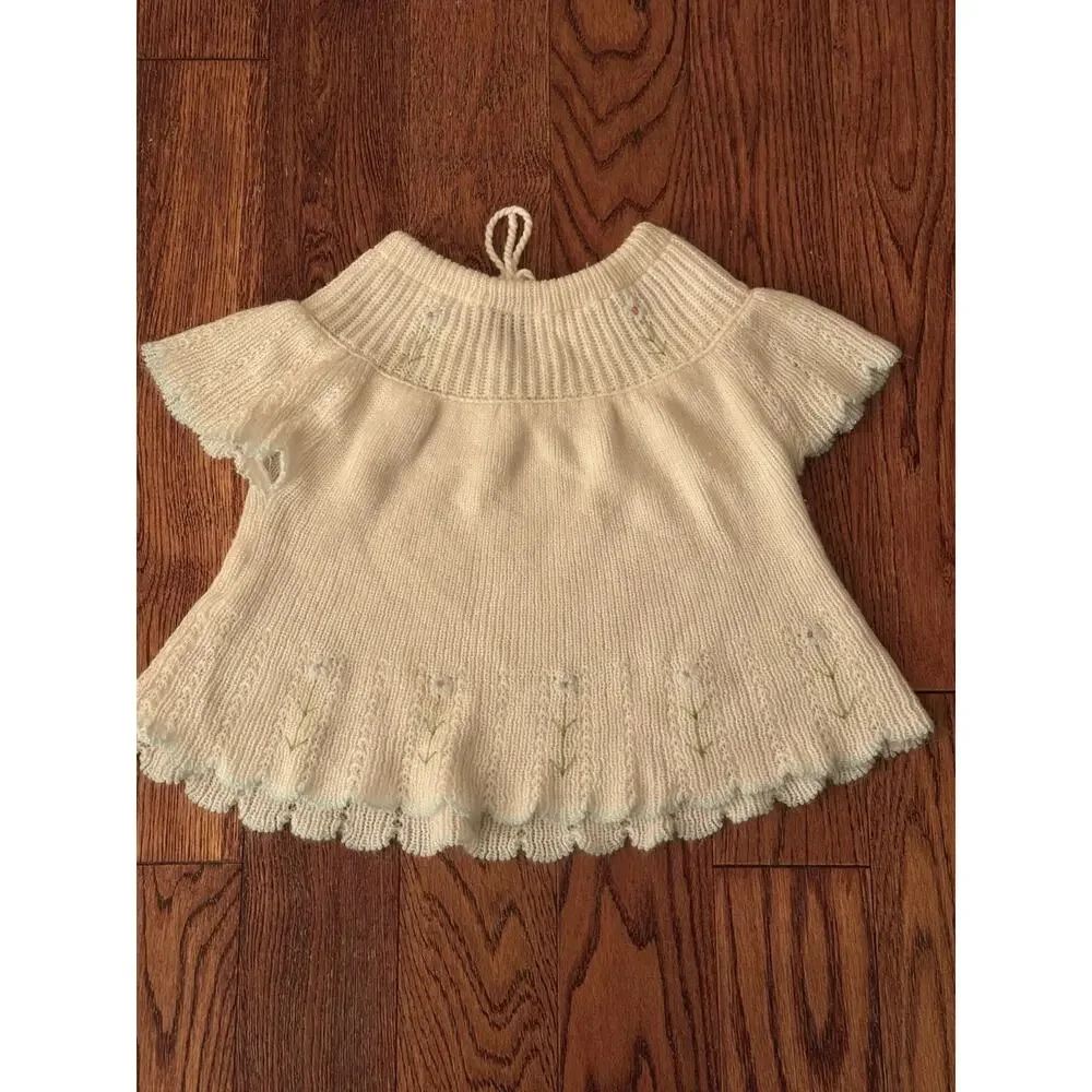 Vintage Little Ones Baby Girl 6-12 Months Embroidered Floral Sweater Made Greece